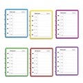 Set of realistic weekly planner notebook isolated on white background. Designed in red, blue, yellow, green and purple colors