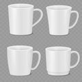Set of Realistic White Ceramic Coffee Mugs Mockup. Drinkware Collection. Vector Royalty Free Stock Photo
