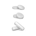 Set of realistic white pills. 3d render medicine drugs or vitamins. Vector illustration isolated on white background Royalty Free Stock Photo