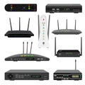 Set of realistic Wi-Fi routers and digital television receivers.