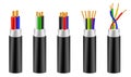 Set of realistic wires flexible cables isolated or cooper cable with insulation rubber. eps vector.