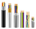 Set of realistic wires flexible cables isolated or cooper cable with insulation rubber. eps vector.