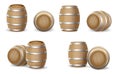 Set of realistic wooden barrels for storage and production of beer or wine