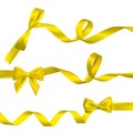 Set of Realistic yellow bow with long curled yellow ribbon. Element for decoration gifts, greetings, holidays, Valentines Day