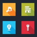 Set Realtor, House, Location lock and key icon. Vector