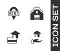 Set Realtor, Location key, Credit card and Garage icon. Vector Royalty Free Stock Photo