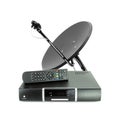 Set of receive box remote and dish antenna Royalty Free Stock Photo