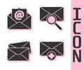 Set Received message concept, Mail and e-mail, Envelope and Envelope with magnifying glass icon. Vector