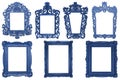 Set of rectangle Decorative vintage blue wooden frames isolated on white