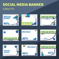 Set of rectangular banners for social network post. Banners in geometric style for post, flyers, coupons, gift cards Royalty Free Stock Photo