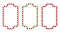 Set of rectangular candy cane frames with seamless Christmas stripes. Festive red and white borders perfect for holiday cards, Royalty Free Stock Photo