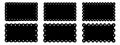 Set or rectangular shapes with scalloped borders. Blank textbox, tag, label, stamp or coupon rectangle forms with laced