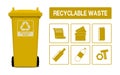 Set of recyclable waste icon on transparent background Royalty Free Stock Photo