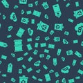 Set Recycle bin with recycle, Battery, Barrel and CO2 emissions in cloud on seamless pattern. Vector Royalty Free Stock Photo