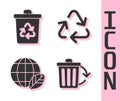 Set Recycle bin with recycle, Recycle bin with recycle, Earth globe and leaf and Recycle symbol icon. Vector Royalty Free Stock Photo