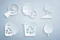 Set Recycle bin with recycle, Plant, Tag, Tree, Planet earth and recycling and Lightning bolt icon. Vector