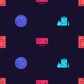 Set Recycle bin with recycle, No trash, Stop plastic pollution and Battery pack on seamless pattern. Vector Royalty Free Stock Photo