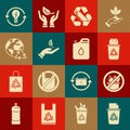 Set Recycle bin with recycle symbol, and can, Recycling plastic bottle, Sprout hand of environmental protection, Planet Royalty Free Stock Photo