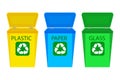 Set of recycle bins with waste recycle symbol isolated on white background. Royalty Free Stock Photo