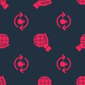 Set Recycle clean aqua and Hand holding Earth globe on seamless pattern. Vector Royalty Free Stock Photo