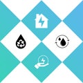 Set Recycle clean aqua, Lightning bolt, House and lightning and icon. Vector