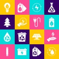 Set Recycle clean aqua, Plant in hand, Eco nature leaf battery, Lightning bolt, Christmas tree, bulb with and Electric Royalty Free Stock Photo