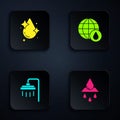 Set Recycle clean aqua, Water drop, Shower and Earth planet in water. Black square button. Vector Royalty Free Stock Photo