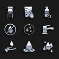 Set Recycle clean aqua, Water drop, tap, Washing hands with soap, forbidden, Bottle of water and cooler icon. Vector Royalty Free Stock Photo