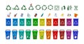Set of recycle icons. Colorful symbols. Trash collection, segregation and recycling, garbage separated into different types and