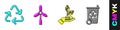 Set Recycle symbol, Wind turbine, Plant in hand and Recycle bin with recycle icon. Vector Royalty Free Stock Photo