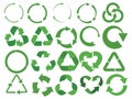 Set of recycling signs with arrows. Collection of green eco symbols. Vector illustration of recovery icons. Recycling Royalty Free Stock Photo