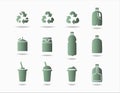 Set of 12 recycling signs and drink packaging icons. Collection of pictograms in green gradient silhouette. Ecology themed symbols Royalty Free Stock Photo