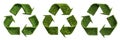 Set of recycling symbols made from grass texture cut out on a transparent background. Concept for recycling bottles or Royalty Free Stock Photo