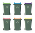 set of recycling wheelie bin icons, vector