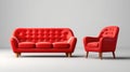 Set of red armchair and sofa isolated for living room , Modern furniture. Royalty Free Stock Photo