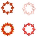 Set of red and autumnal maple leaf patterns