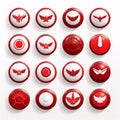 Set of red badges with wings on white background. Vector illustration Royalty Free Stock Photo