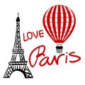 Vector Set red Balloon and Paris Eiffel Tower