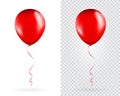 Set of Red balloons on transparent white background. Party Balloons event design decoration. Mockup for balloon print. Vector Royalty Free Stock Photo