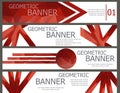Set of red banners with abstract multicolored polygonal mosaic