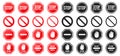 Set of red and black prohibition signs. Stop, do not enter sign collection