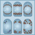 Set with red and blue berries gift tags. Cowberry, lingonberry, blueberry vector labels collection