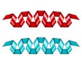 Set of red and blue decorative spiral ribbons banners. Vector illustration