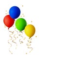 Set of red, blue, green and yellow balloons with gold ribbons Royalty Free Stock Photo