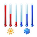 Set of red and blue thermometers