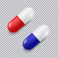 Set of red and blue vector realistic pills Royalty Free Stock Photo