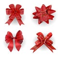 Set of red bow and wrapping on present