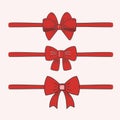 Set of red bows with ribbons. Vector flat illustration. Holiday design. Clipart drawing Royalty Free Stock Photo