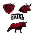 Set of Red Bulls isolated Vector mascot