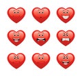 Set of red cartoon hearts with different expressions